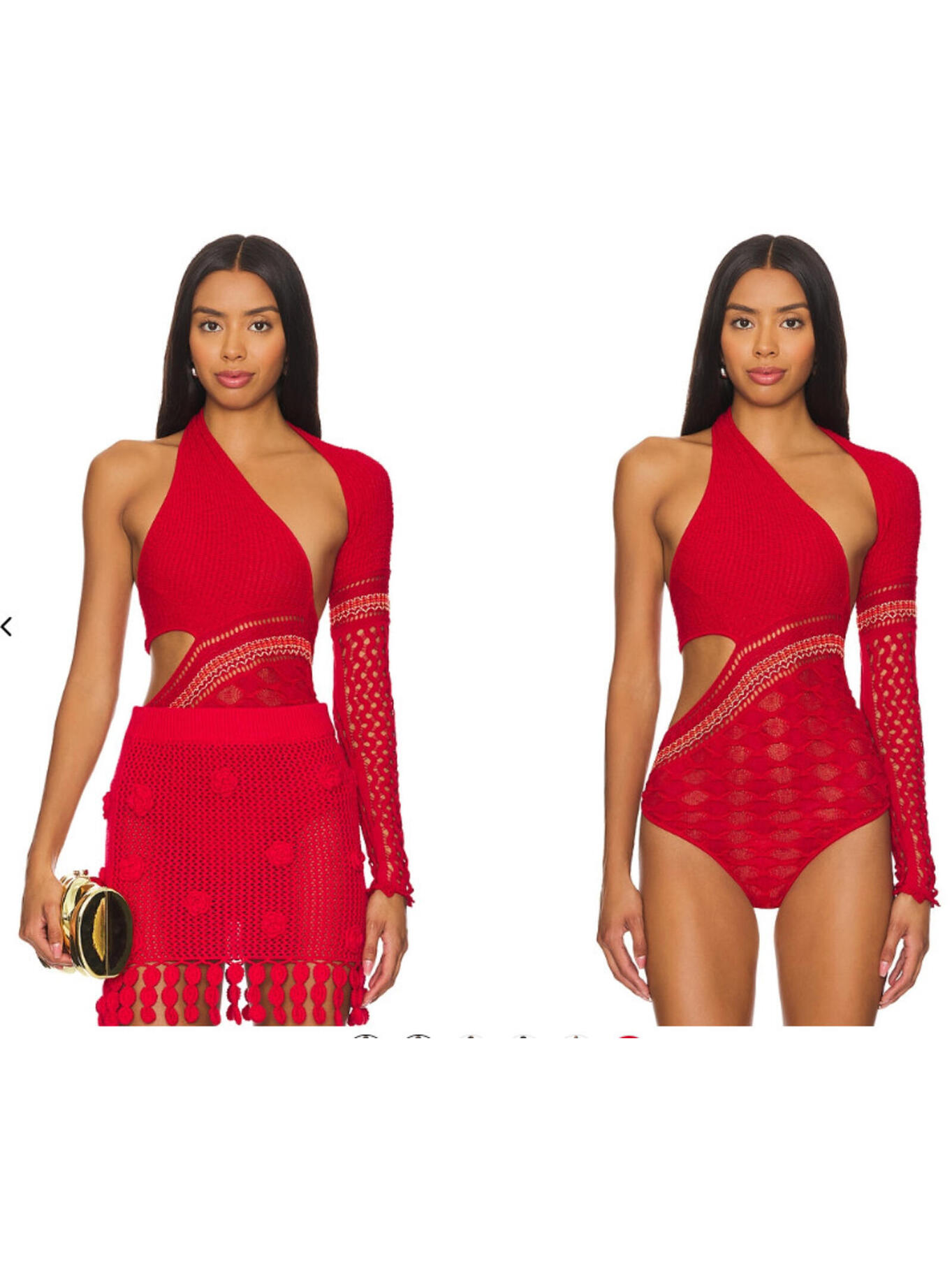 Roberta Einer Dina Bodysuit Red One Sleeve Design Side Cut-Out Knit Red Xs $507
